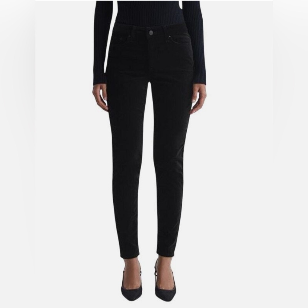Reiss Black Velvet Skinny Mid Rise Pants Sz 28